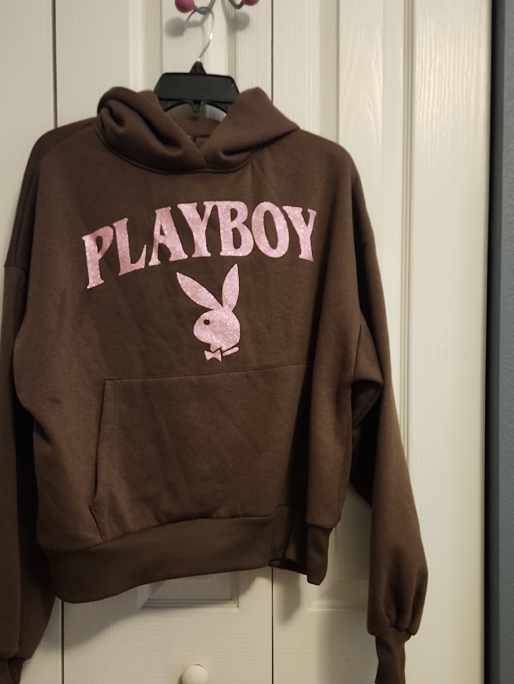 Playboy Brown Hoodie with Pink Logo Sparkles